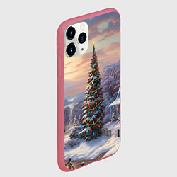 Чехол iPhone 11 Pro матовый Новогодняя елка на улице, цвет: 3D-малиновый — фото 2