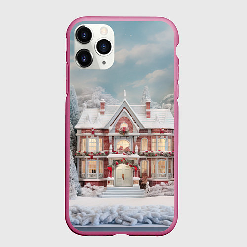 Чехол iPhone 11 Pro матовый Звездное кружево новогодней ночи / 3D-Малиновый – фото 1