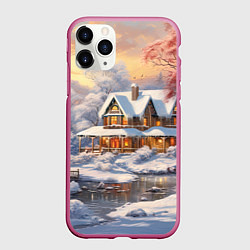 Чехол iPhone 11 Pro матовый Северное сияние праздника, цвет: 3D-малиновый