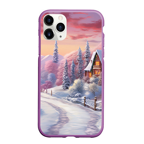 Чехол iPhone 11 Pro матовый Волшебное сияние новогодних огней / 3D-Фиолетовый – фото 1