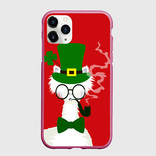 Чехол iPhone 11 Pro матовый Лама - альпака в день Патрика / 3D-Малиновый – фото 1