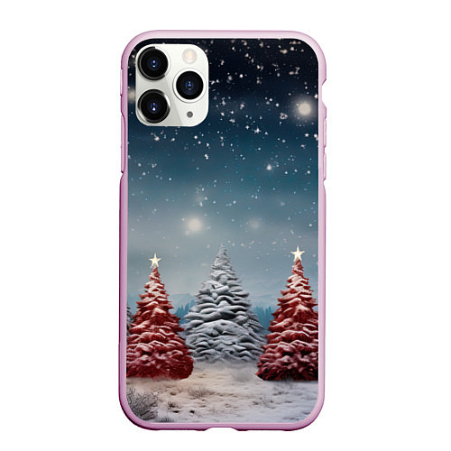 Чехол iPhone 11 Pro матовый Волшебство зимней природы иней на деревьях / 3D-Розовый – фото 1