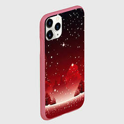 Чехол iPhone 11 Pro матовый Зимний берег реки с деревьями и льдом, цвет: 3D-малиновый — фото 2