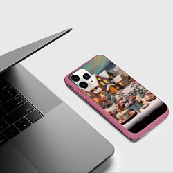Чехол iPhone 11 Pro матовый Объемные новогодние домики, цвет: 3D-малиновый — фото 2