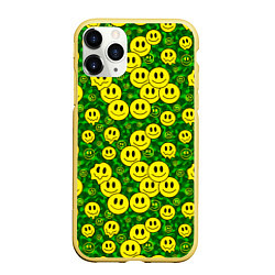 Чехол iPhone 11 Pro матовый Камуфляжные смайлики, цвет: 3D-желтый