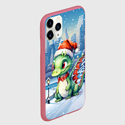 Чехол iPhone 11 Pro матовый Морозный дракон, цвет: 3D-малиновый — фото 2