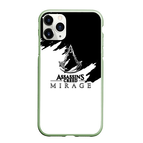 Чехол iPhone 11 Pro матовый Assassins creed mirage чернобелый / 3D-Салатовый – фото 1