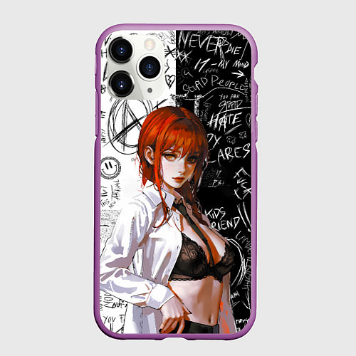 Чехол iPhone 11 Pro матовый Makima - Chainsaw man / 3D-Фиолетовый – фото 1