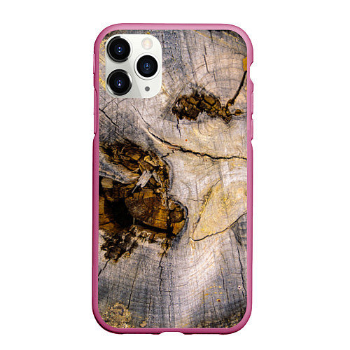 Чехол iPhone 11 Pro матовый Текстура пня сосны / 3D-Малиновый – фото 1