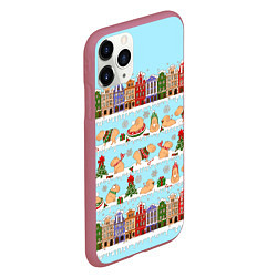 Чехол iPhone 11 Pro матовый Капибара с семьей на прогулке, цвет: 3D-малиновый — фото 2