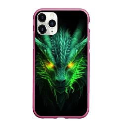 Чехол iPhone 11 Pro матовый Светящийся зеленый дракон 2024, цвет: 3D-малиновый