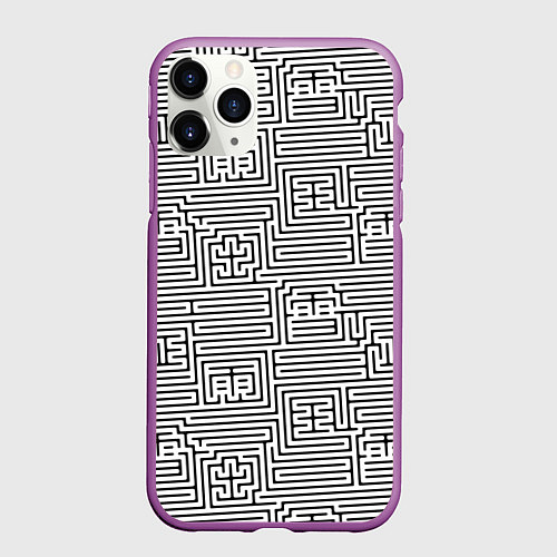 Чехол iPhone 11 Pro матовый Лабиринт с иероглифами на белом / 3D-Фиолетовый – фото 1