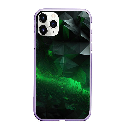 Чехол iPhone 11 Pro матовый Асимметрия зеленого узора / 3D-Светло-сиреневый – фото 1