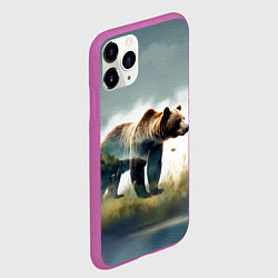 Чехол iPhone 11 Pro матовый Минималистичный пейзаж с медведем акварель, цвет: 3D-фиолетовый — фото 2