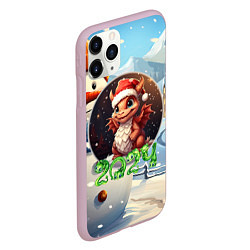 Чехол iPhone 11 Pro матовый Милый дракон на зимнем фоне, цвет: 3D-розовый — фото 2
