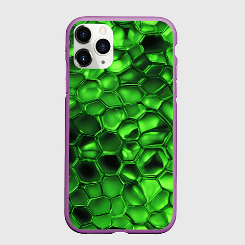 Чехол iPhone 11 Pro матовый Зелёное стекло галькообразное / 3D-Фиолетовый – фото 1