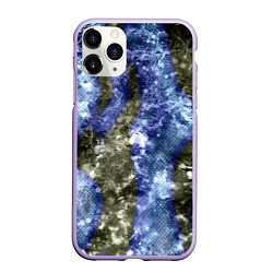 Чехол iPhone 11 Pro матовый Абстракция - гранж синие полосы на сером, цвет: 3D-светло-сиреневый