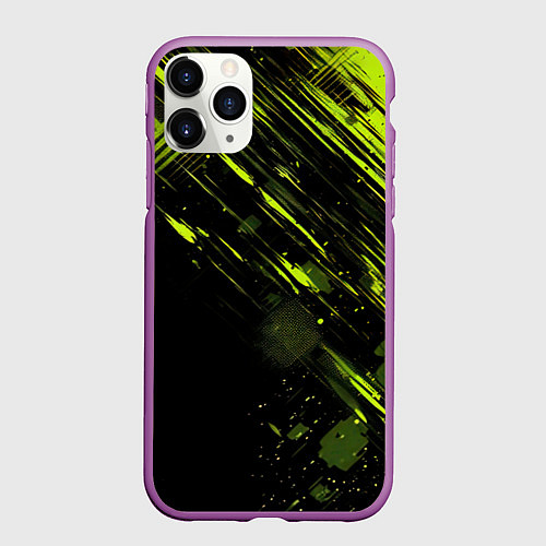 Чехол iPhone 11 Pro матовый Зеленая краска на черном фоне / 3D-Фиолетовый – фото 1