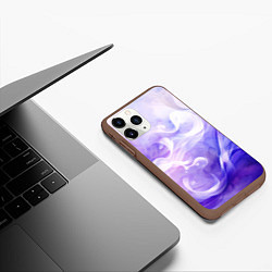 Чехол iPhone 11 Pro матовый Белые узоры на абстрактном фиолетовом фоне, цвет: 3D-коричневый — фото 2