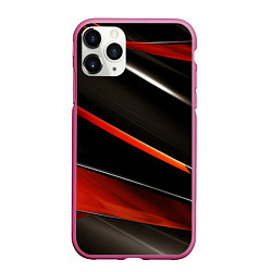 Чехол iPhone 11 Pro матовый Красные и черные вставки, цвет: 3D-малиновый