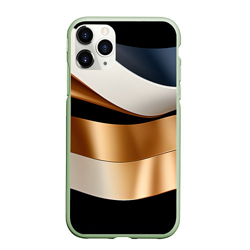 Чехол iPhone 11 Pro матовый Золотистые вставки абстракции / 3D-Салатовый – фото 1