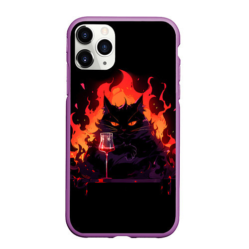 Чехол iPhone 11 Pro матовый Кот Бегемот с вином / 3D-Фиолетовый – фото 1
