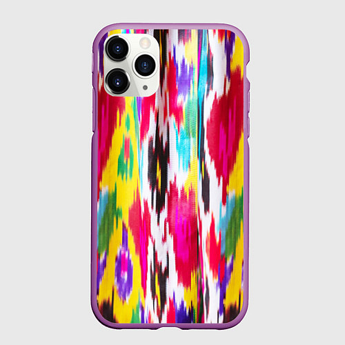Чехол iPhone 11 Pro матовый Атласная ткань узбекского народа - икат / 3D-Фиолетовый – фото 1