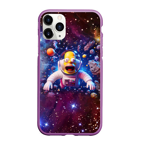 Чехол iPhone 11 Pro матовый Homer Simpson in space - ai art / 3D-Фиолетовый – фото 1