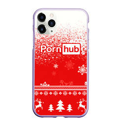 Чехол iPhone 11 Pro матовый Порнхаб - красный новогодний паттерн