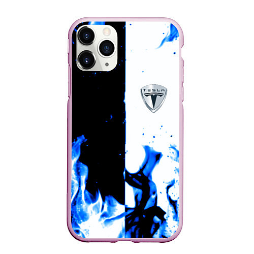 Чехол iPhone 11 Pro матовый Tesla Elon Mask fire / 3D-Розовый – фото 1