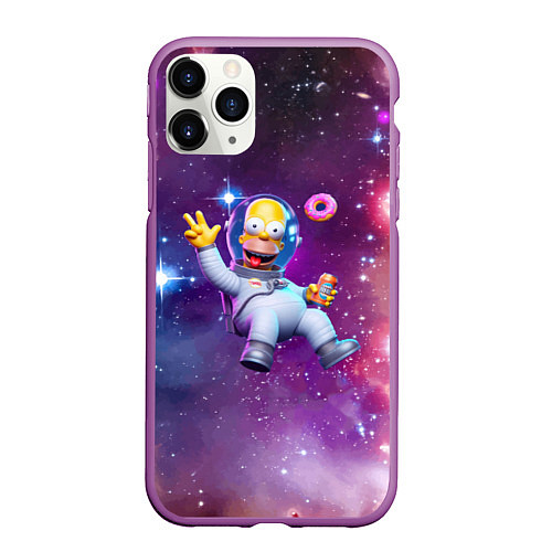 Чехол iPhone 11 Pro матовый Homer Simpson in space - ai art / 3D-Фиолетовый – фото 1