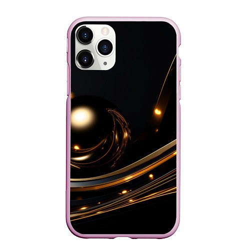 Чехол iPhone 11 Pro матовый Абстракция золотого на черном / 3D-Розовый – фото 1