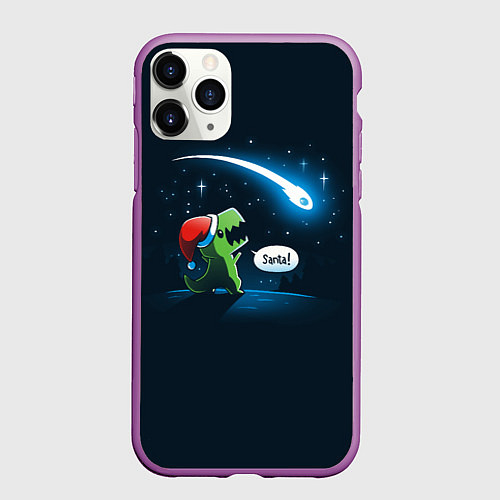 Чехол iPhone 11 Pro матовый Новогодний ти рекс / 3D-Фиолетовый – фото 1