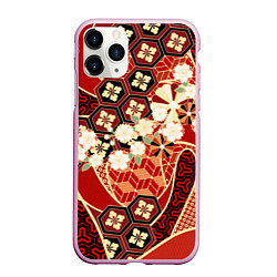 Чехол iPhone 11 Pro матовый Японские хризантемы с сакурой, цвет: 3D-розовый