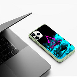 Чехол iPhone 11 Pro матовый Assassins Creed flame neon, цвет: 3D-салатовый — фото 2