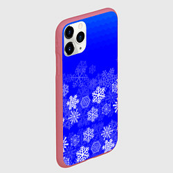 Чехол iPhone 11 Pro матовый Снежинки на синем, цвет: 3D-малиновый — фото 2