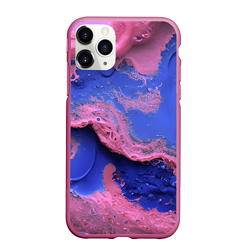 Чехол iPhone 11 Pro матовый Розовая пена на синей краске / 3D-Малиновый – фото 1