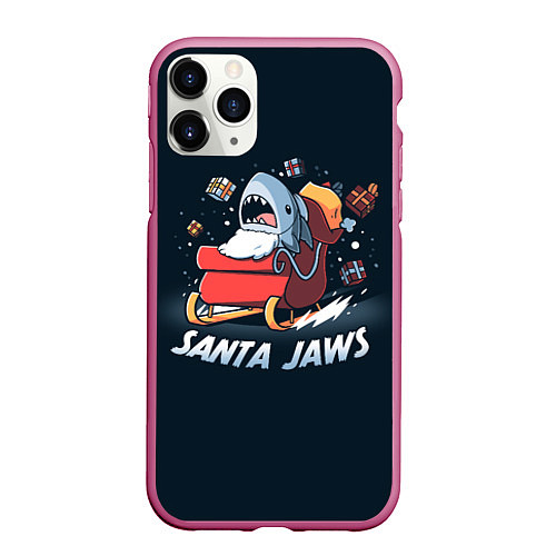 Чехол iPhone 11 Pro матовый Santa Jaws / 3D-Малиновый – фото 1