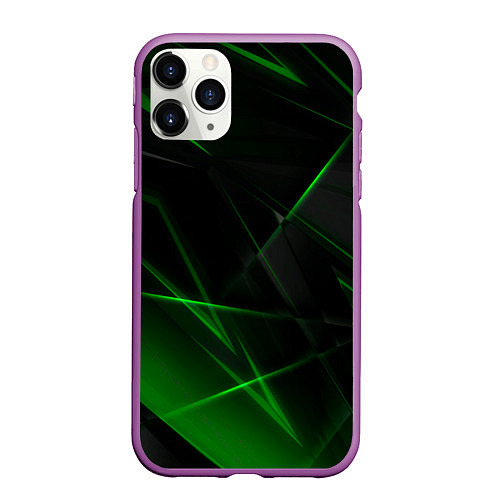 Чехол iPhone 11 Pro матовый Зелёные узоры текстура / 3D-Фиолетовый – фото 1
