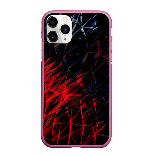 Чехол iPhone 11 Pro матовый Красно чёрные узоры / 3D-Малиновый – фото 1