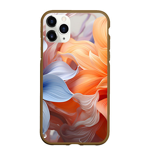 Чехол iPhone 11 Pro матовый Голубой и оранжевый цветок / 3D-Коричневый – фото 1