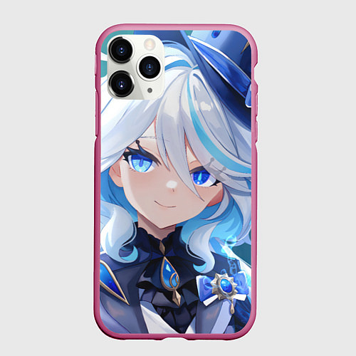Чехол iPhone 11 Pro матовый Genshin Impact Furina Smile / 3D-Малиновый – фото 1