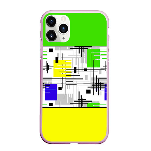 Чехол iPhone 11 Pro матовый Узор из полос желтого и зеленого цвета / 3D-Розовый – фото 1