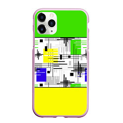 Чехол iPhone 11 Pro матовый Узор из полос желтого и зеленого цвета, цвет: 3D-розовый