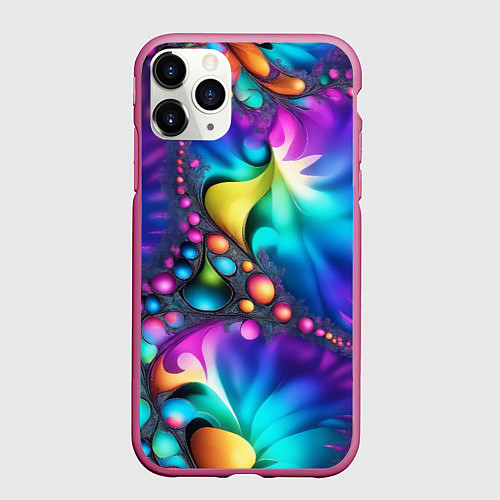 Чехол iPhone 11 Pro матовый Розово синий фрактал / 3D-Малиновый – фото 1