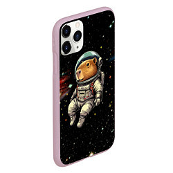 Чехол iPhone 11 Pro матовый Капибара бравый космонавт - фантазия, цвет: 3D-розовый — фото 2