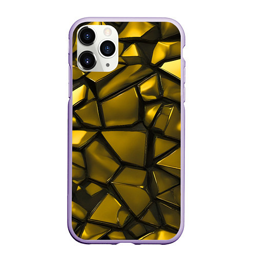 Чехол iPhone 11 Pro матовый Золотые хромированные осколки / 3D-Светло-сиреневый – фото 1