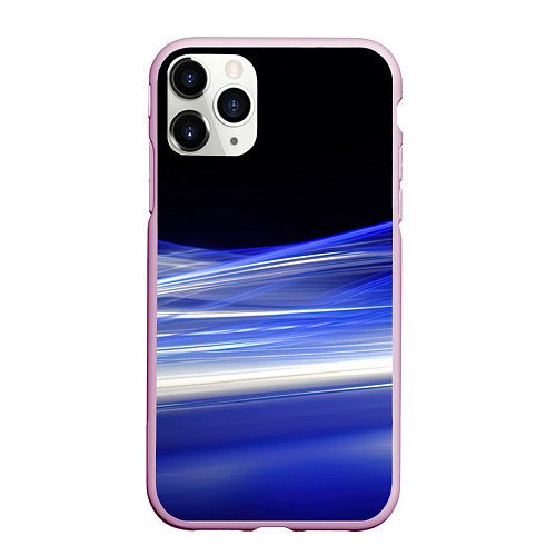 Чехол iPhone 11 Pro матовый Синие волны на черном / 3D-Розовый – фото 1