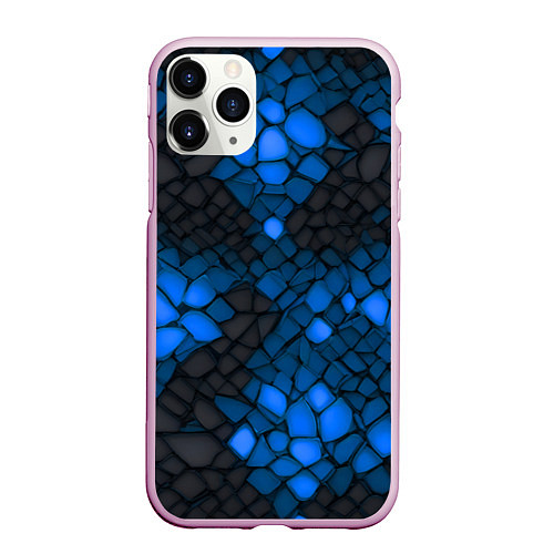 Чехол iPhone 11 Pro матовый Синий трескающийся камень / 3D-Розовый – фото 1