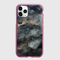Чехол iPhone 11 Pro матовый Темно-серый мрамор, цвет: 3D-малиновый